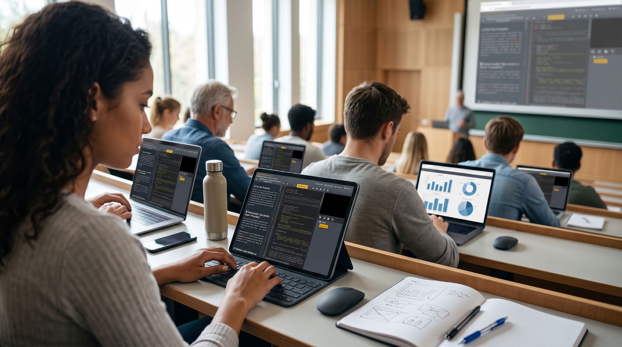 CodeRoom im Hörsaal mit Tablets und Live-Programmierung