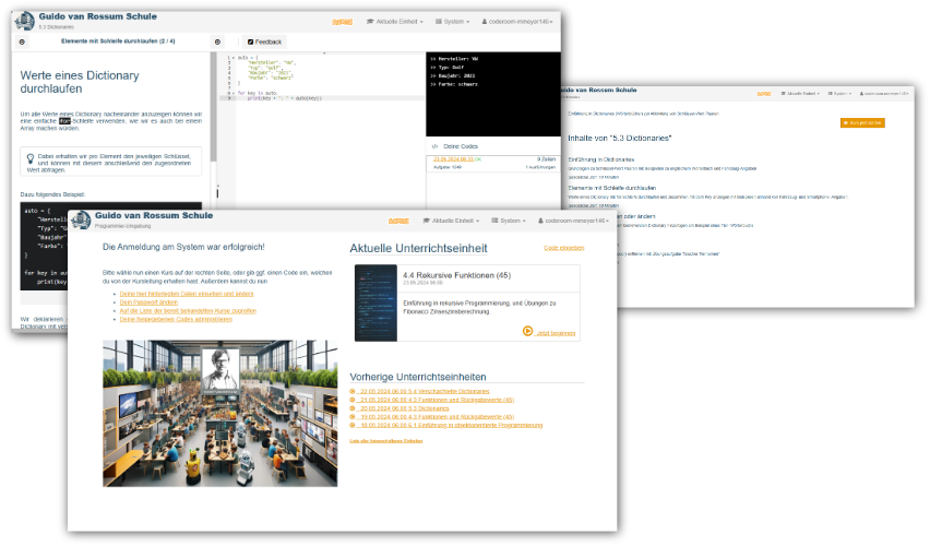 CodeRoom Übungsumgebung mit Anleitung, Code-Editor und Ergebnisbereich