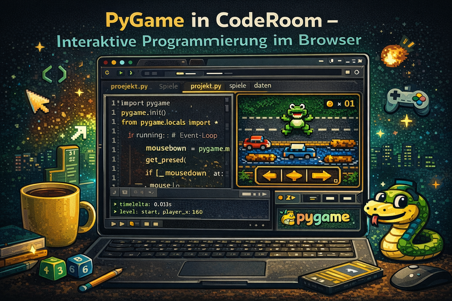 pygame in CodeRoom: interaktive Programmierung im Browser