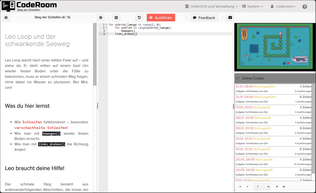 CodeRoom Layout zum selbstständigen Üben