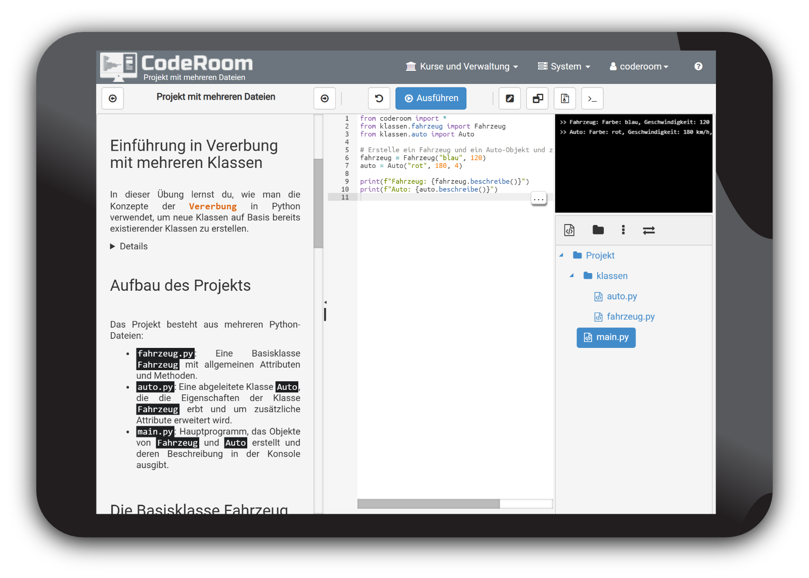 CodeRoom Projektmodus auf Tablet